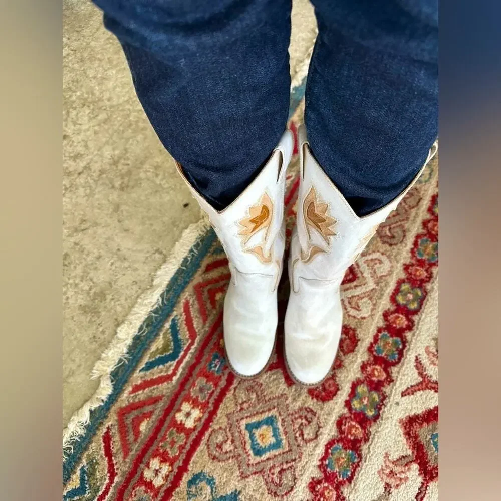 FRYE vintage Sabrina floral inlay cowboy Western boots size 8.5 - Picture 2 of 8